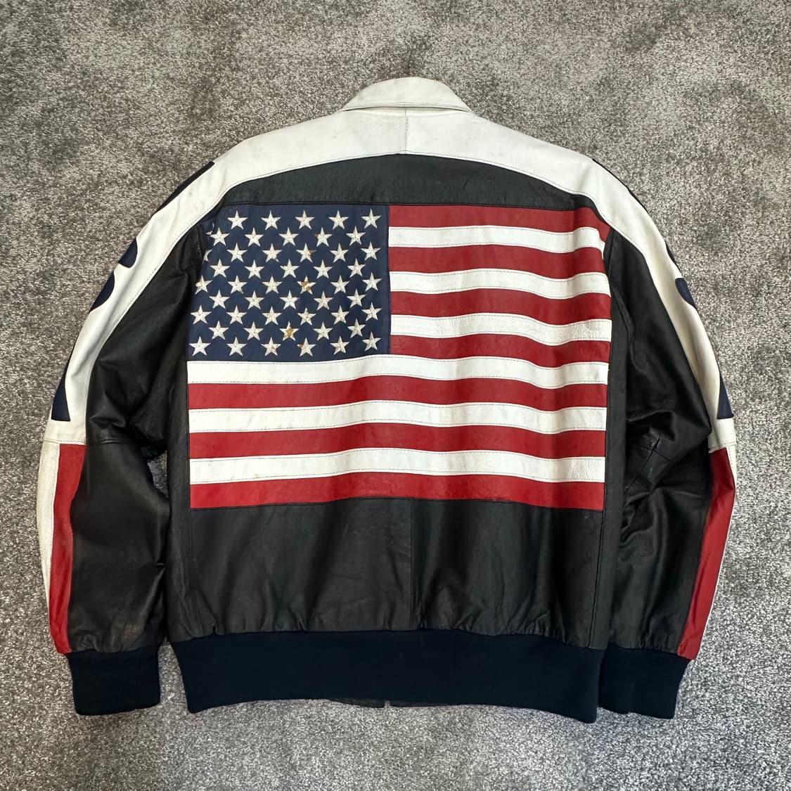 USA 빈티지 성조기 가죽 봄버 자켓L 상품이미지2