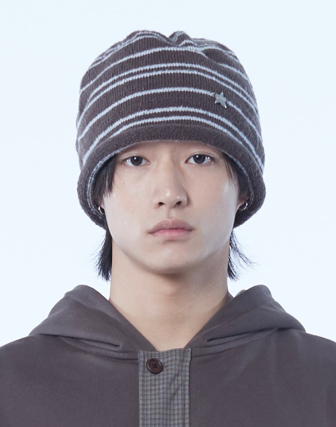 TCM stripe bottle beanie (brown/blue) 상품이미지3