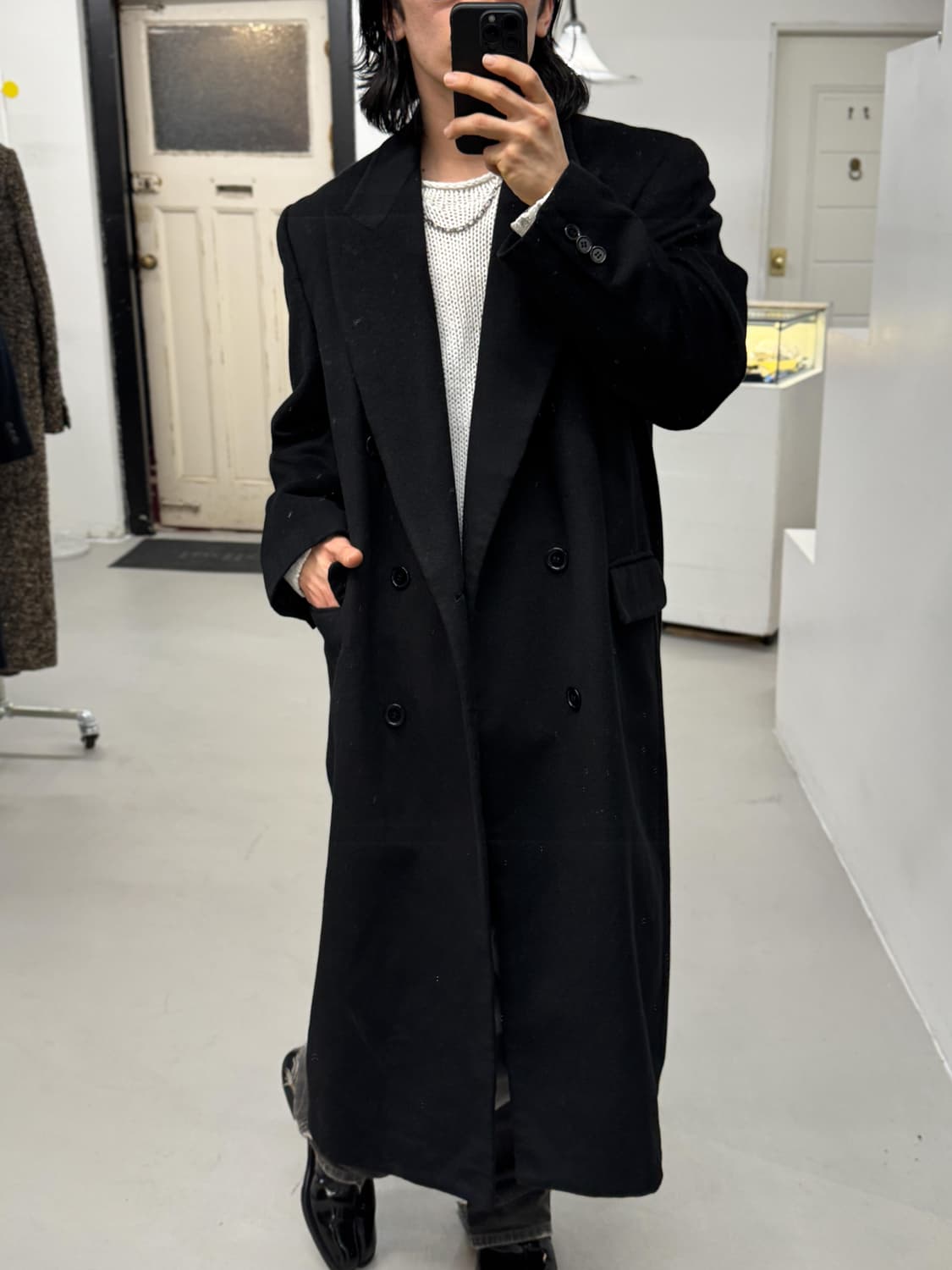 블랙 더블 캐시미어 코트 상품이미지6