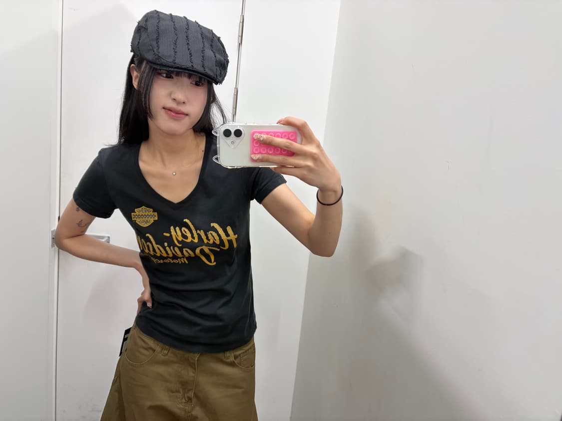 할리데이비슨 로고 스팽클 브이넥 반팔 상품이미지5