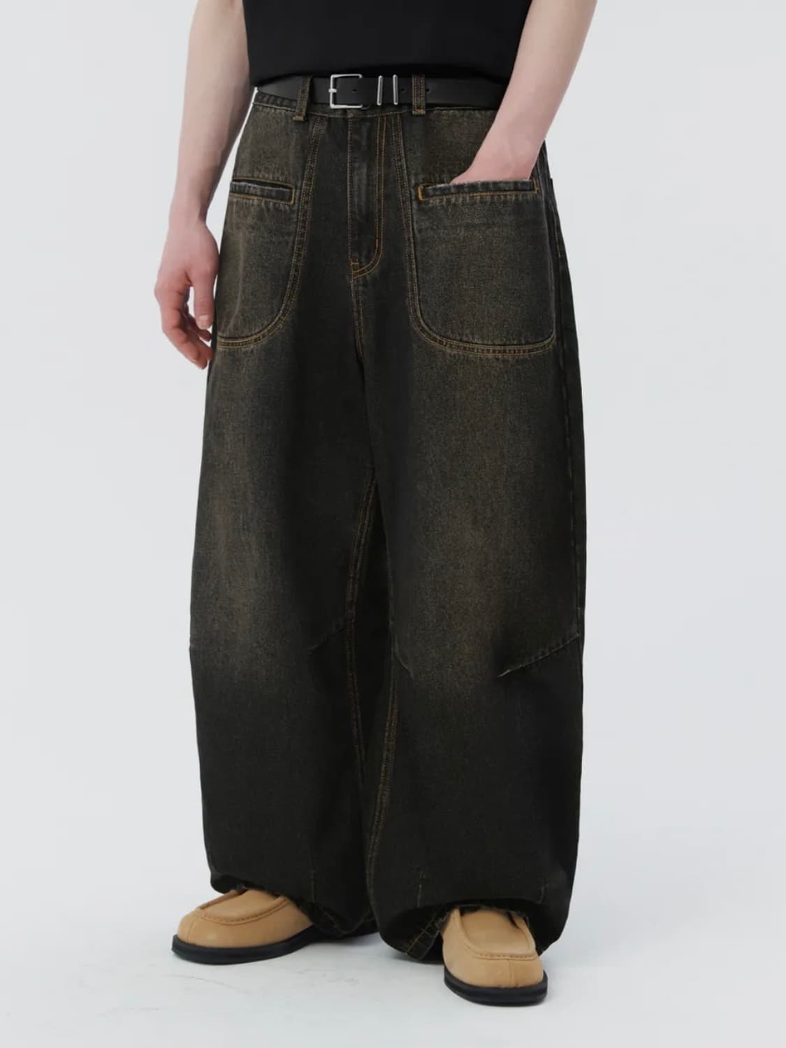 트릴리온 라운드포켓 벌룬핏 워싱 데님 상품이미지1