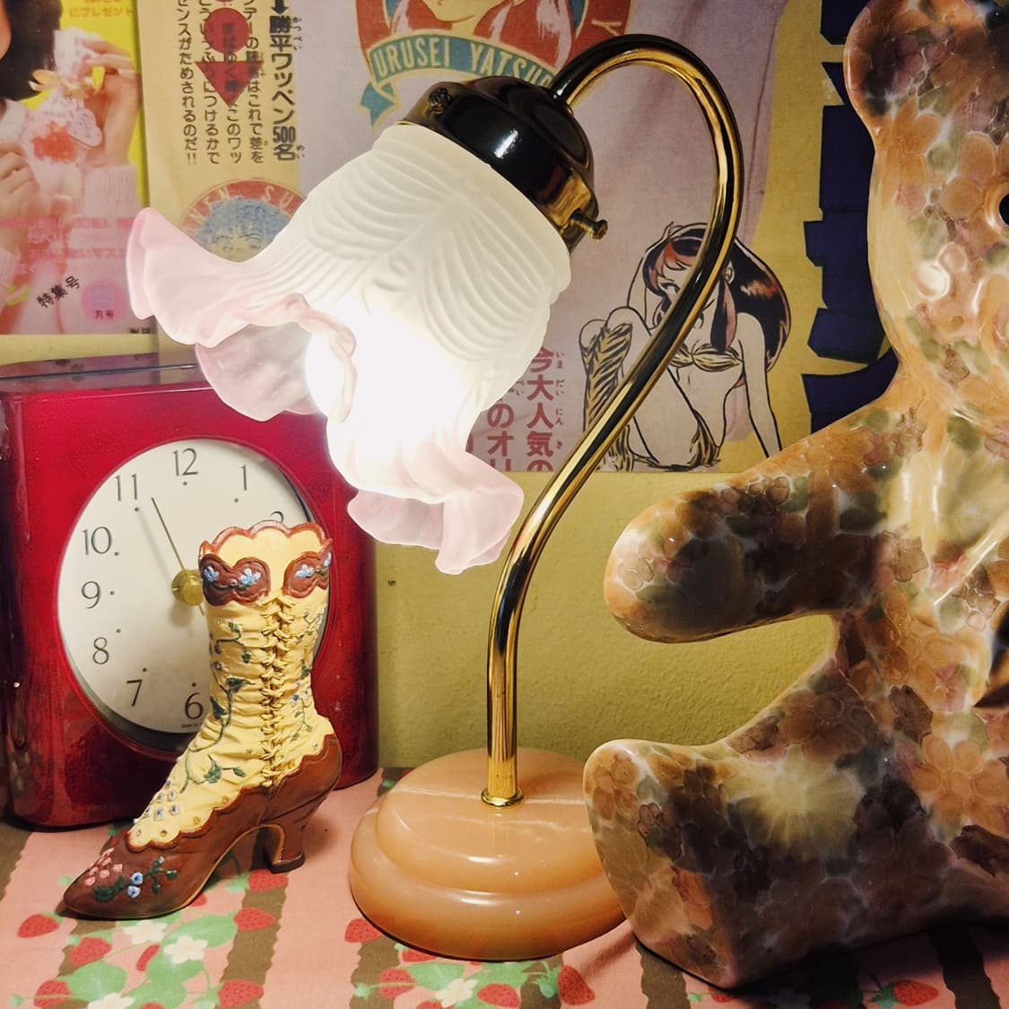 90s 키시마 레트로 핑크 마블 불투명 프릴 램프 상품이미지9