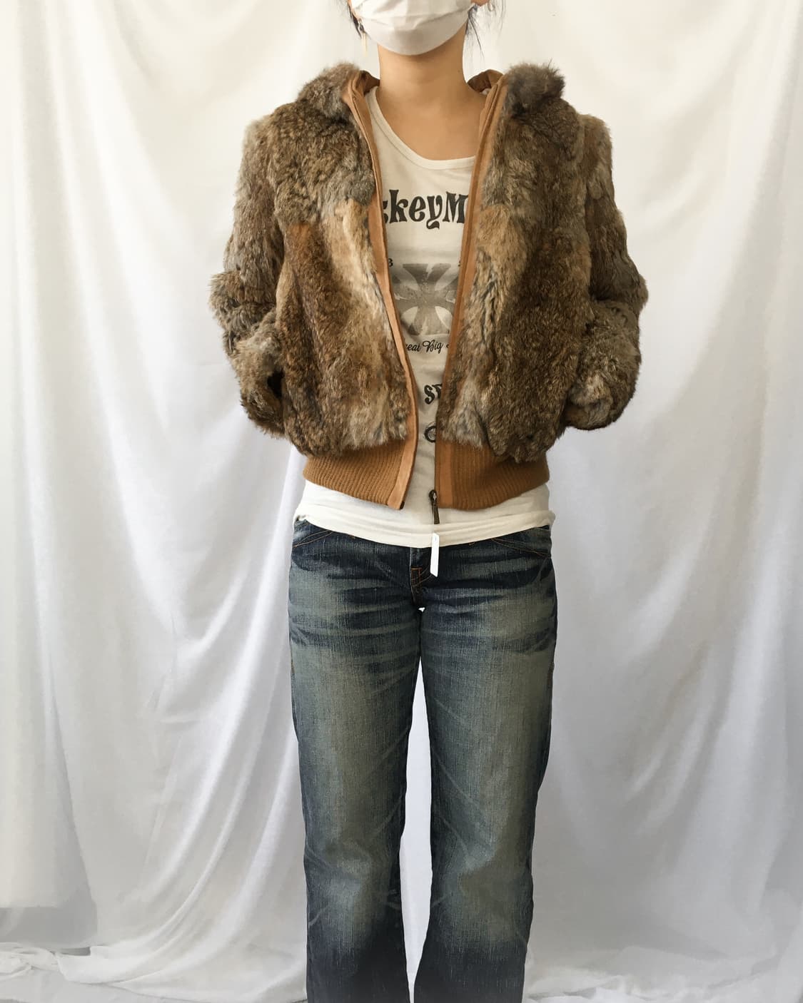 Rabbit fur hood zip up jacket 상품이미지7