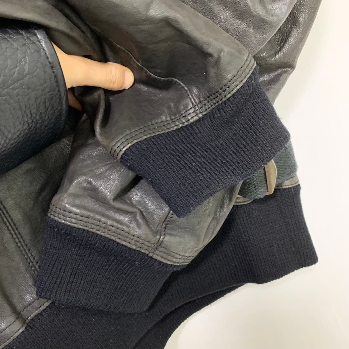 D&G 돌체앤가바나 빈티지 니트 배색 레더 자켓 카키 가죽자켓 상품이미지9