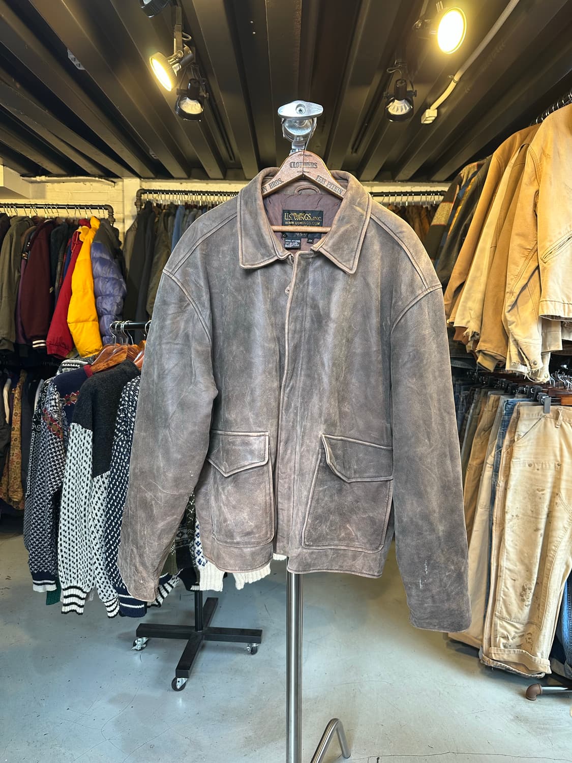 Us Wings 헤비 리얼 레더 A-2 플라이트 자켓 상품이미지1