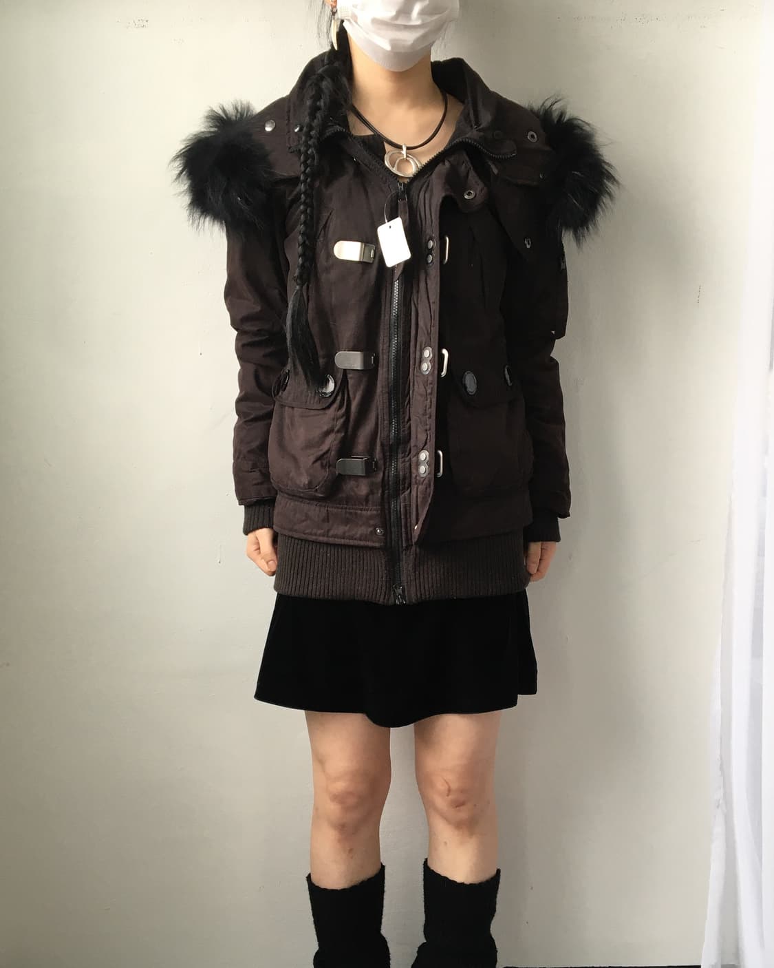 Fake fur hood high neck filed jacket 상품이미지1