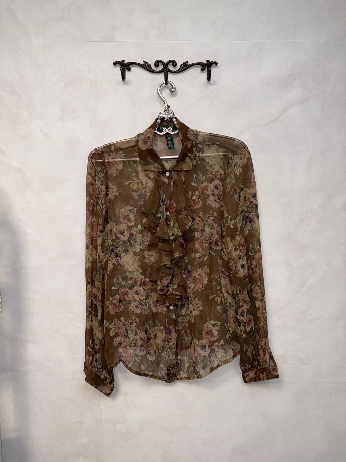 Ralph Lauren brown vintage rose silk 셋업 상품이미지3