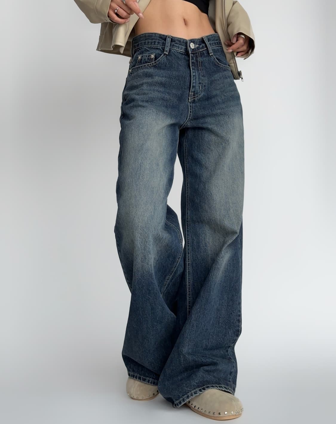 절개 진청 와이드팬츠 상품이미지1