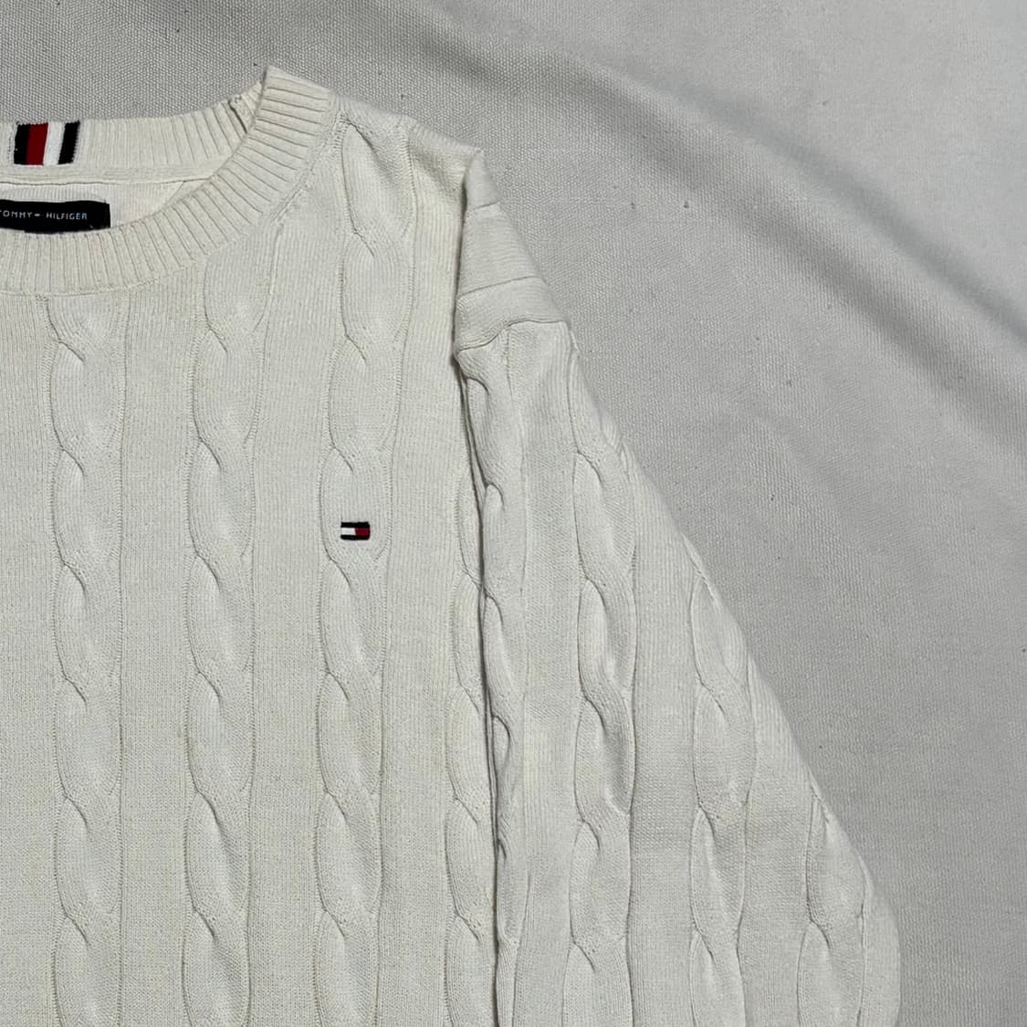 2XL 타미힐피거 화이트 케이블 니트 상품이미지1
