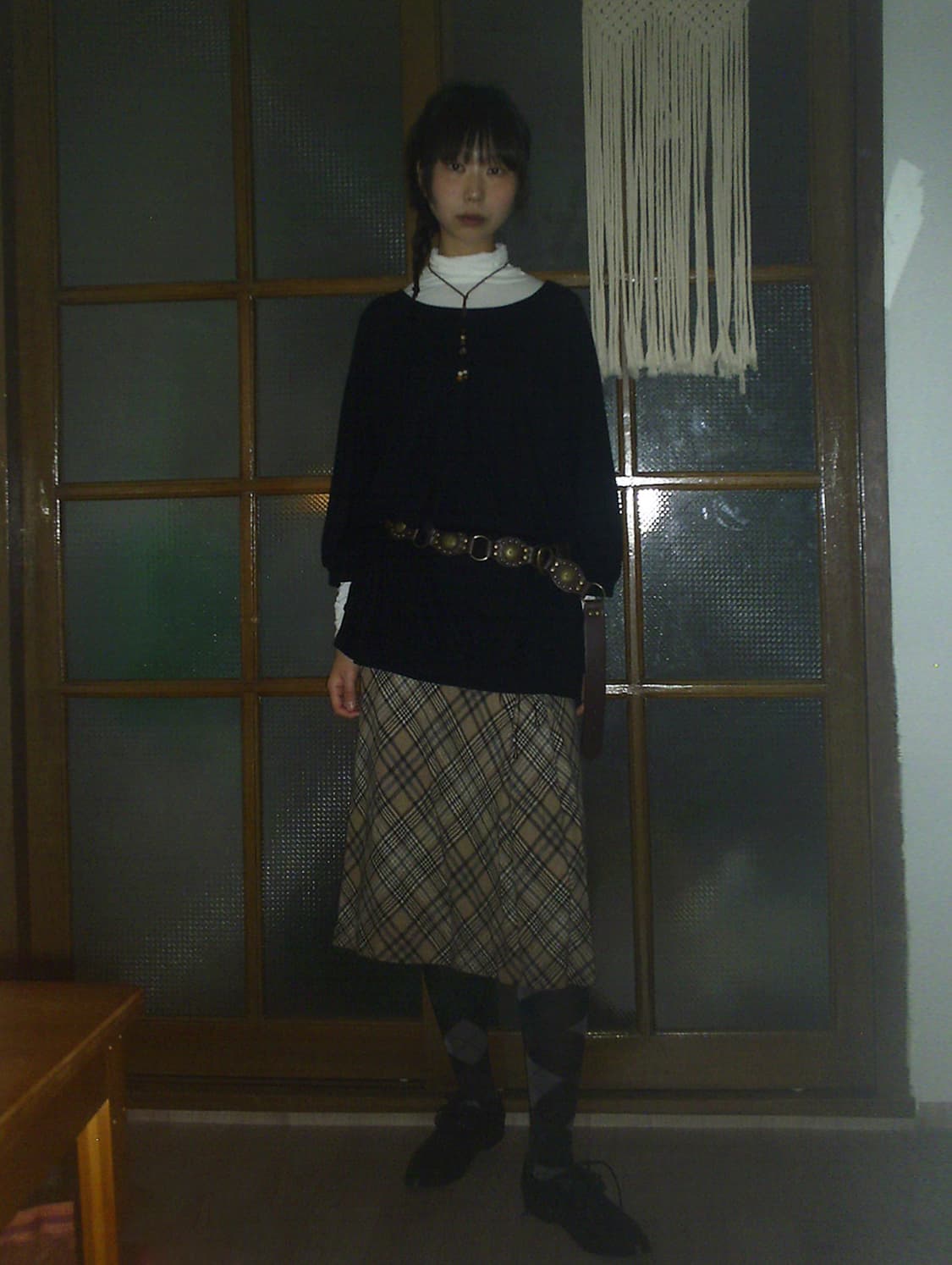 vintage check leather skirt 상품이미지3