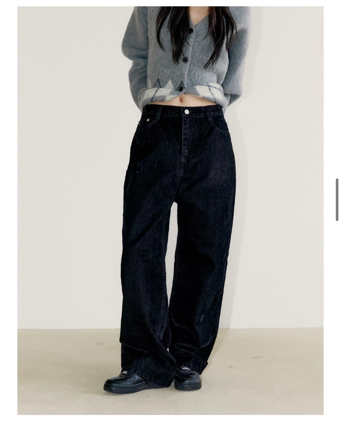 오피쉬 OAFISH 와이드 벨벳 데님 팬츠 블랙 상품이미지2
