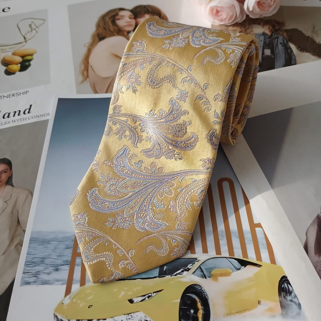 알라라 실크 옐로우 페이즐리 넥타이 9.3cm A+등급 A18905
 상품이미지1