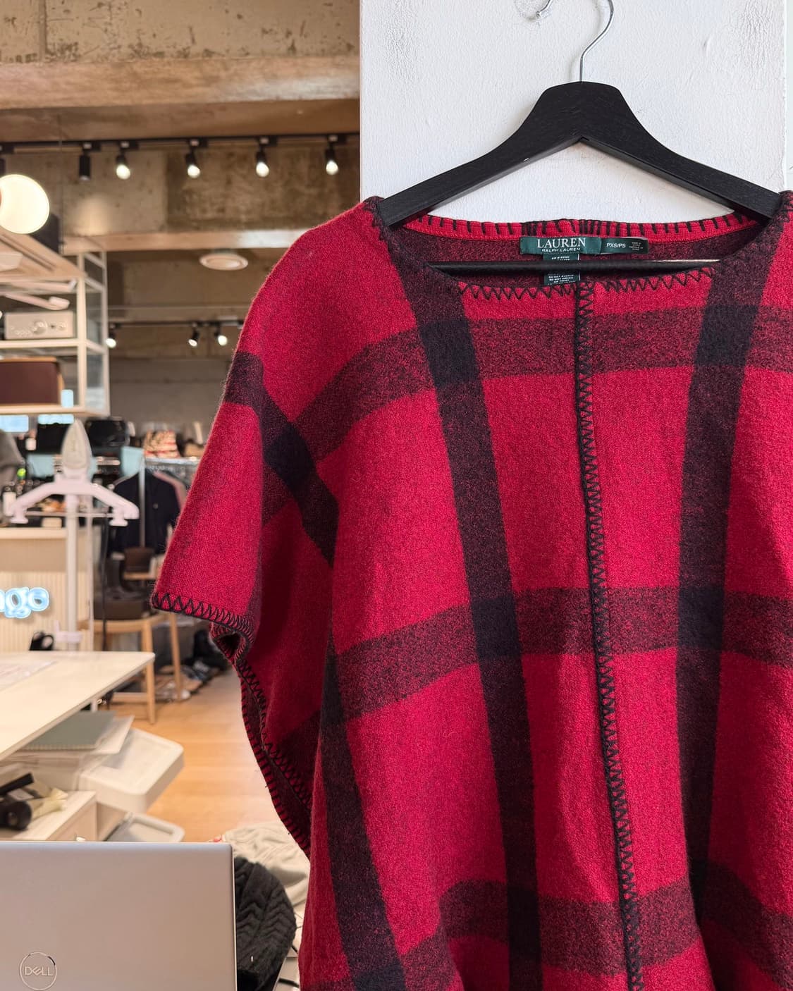 랄프 로렌 레드 체크 울 케이프  상품이미지3