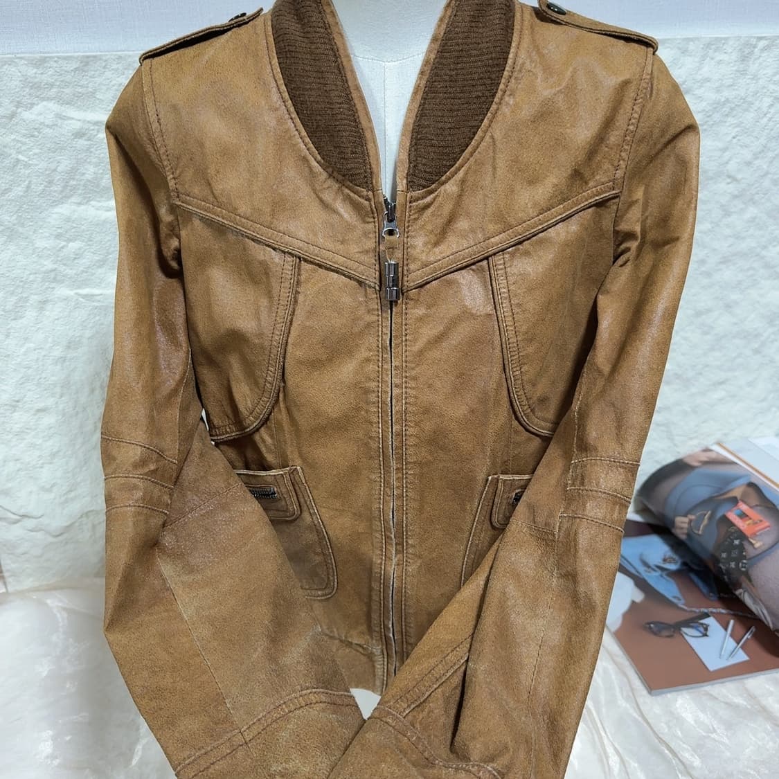 빈티지 veromoda 라이더 포켓 되지가죽자켓 상품이미지4