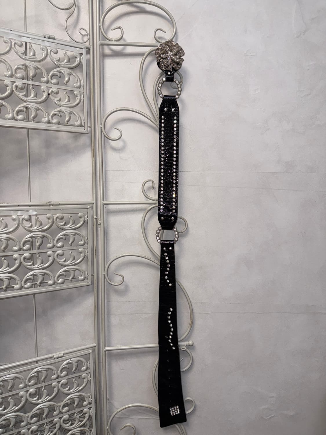 Black oriental flower cubic buckle belt 상품이미지4