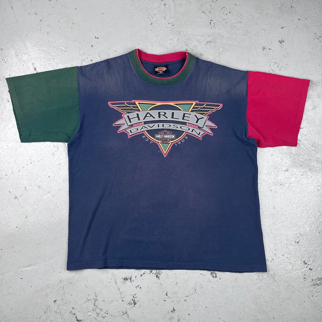 빈티지 할리데이비슨 멀티컬러블록 반팔티 상품이미지1
