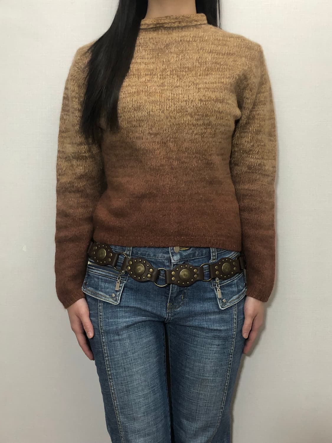 빈티지 브라운 그라데이션 니트 상품이미지1