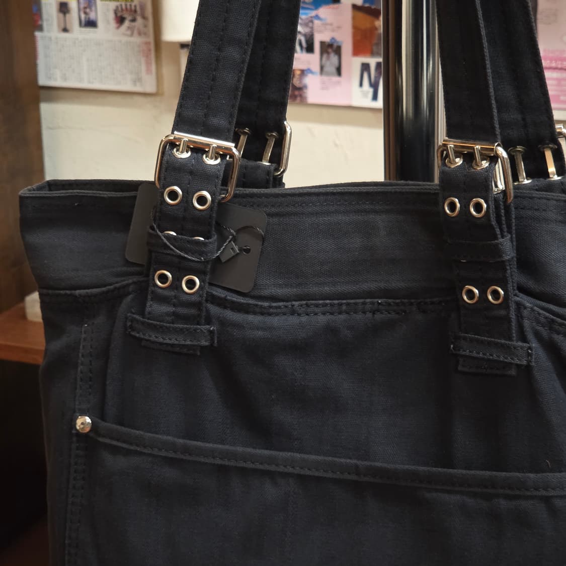 JPN 펑크 무드 블랙 코튼 숄더백 상품이미지5