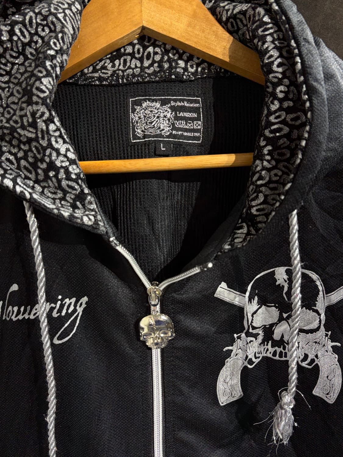 Jpn 일본 빈티지 갸루깔 빅로고 해골 펑크 고딕 반팔 후드집업 L 상품이미지7