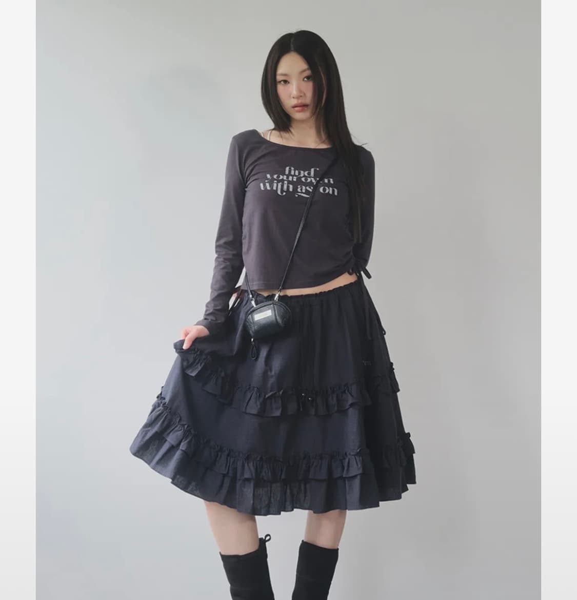 당일배송) 애즈온 체크 캉캉 미디 스커트 네이비 상품이미지2