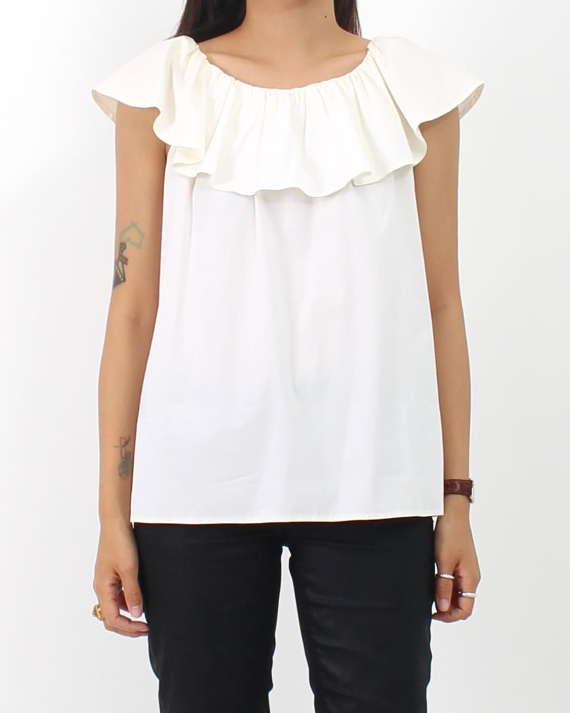 프라다 prada 빈티지 러플 나시 슬리브리스 화이트 블라우스 상품이미지8