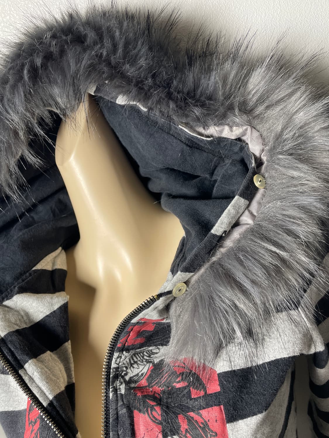 빈티지 UGIZ 퍼 스트라이프 후드집업 상품이미지4