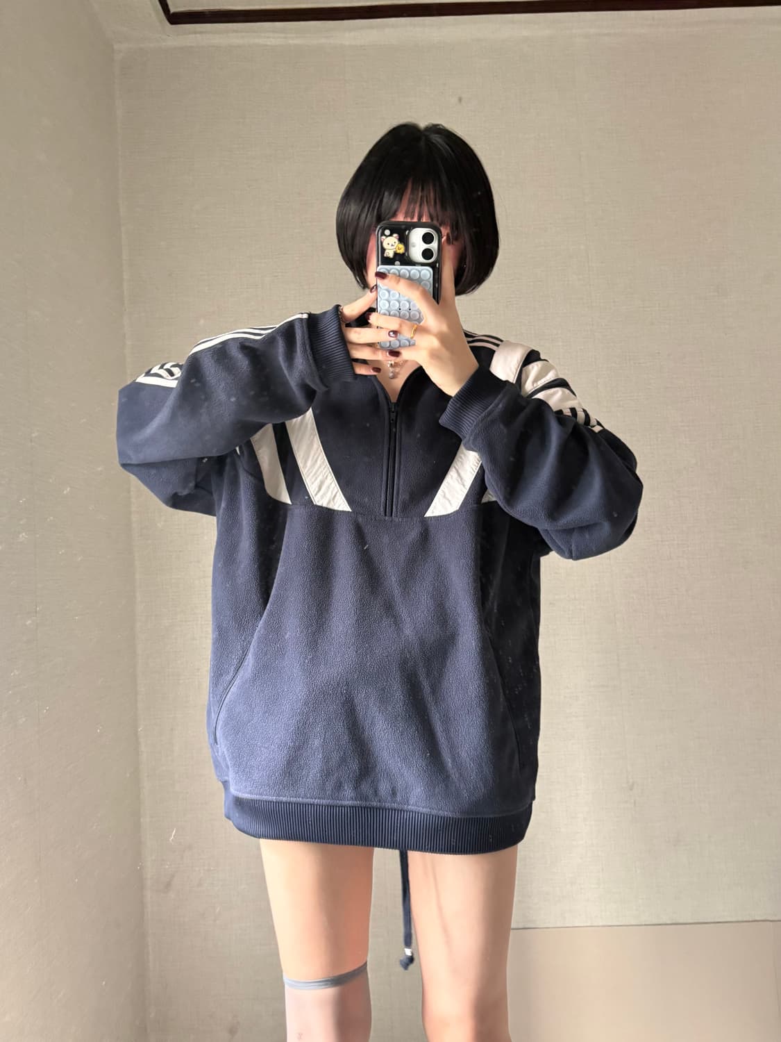 아디다스 네이비 오버핏 후리스 반집업 상품이미지5