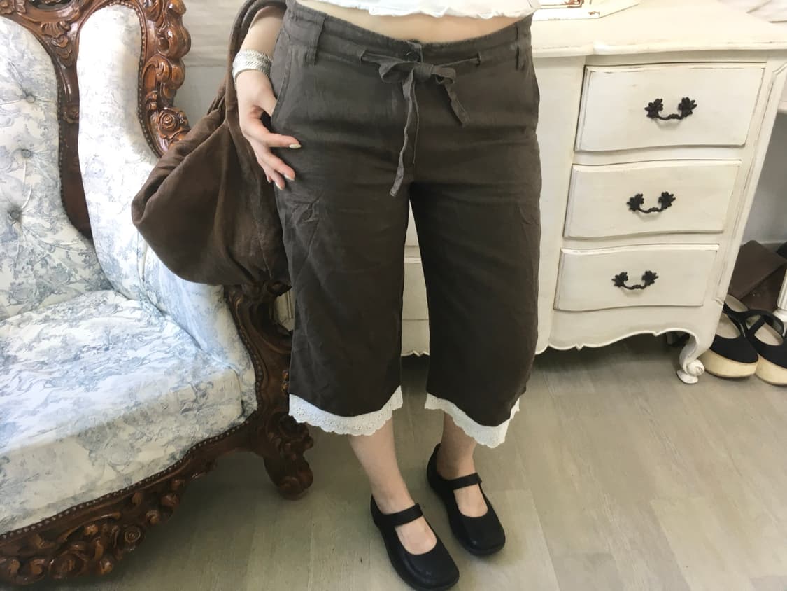 jpn vintage 브라운 모리 레이스 카프리 팬츠 상품이미지2