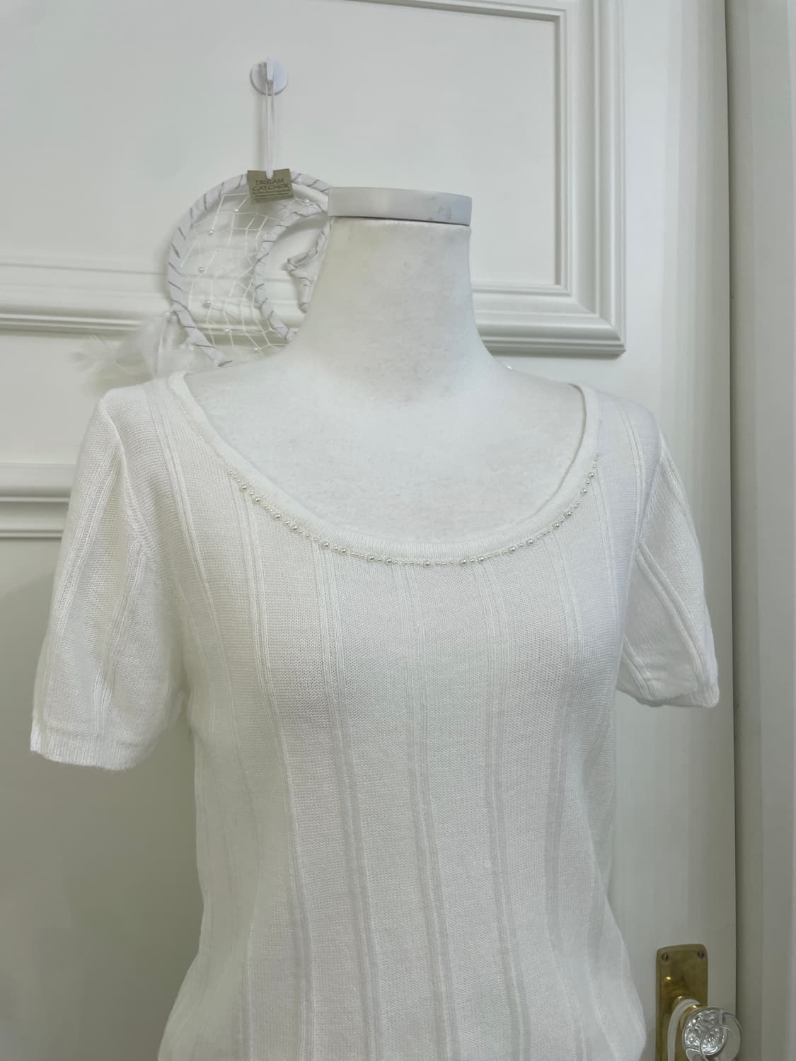 white pearl point half knit top(size-L) 상품이미지5