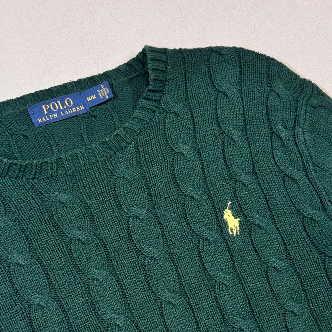 M) 폴로 랄프로렌 코튼 케이블 꽈배기 라운드넥 니트 그린 상품이미지4