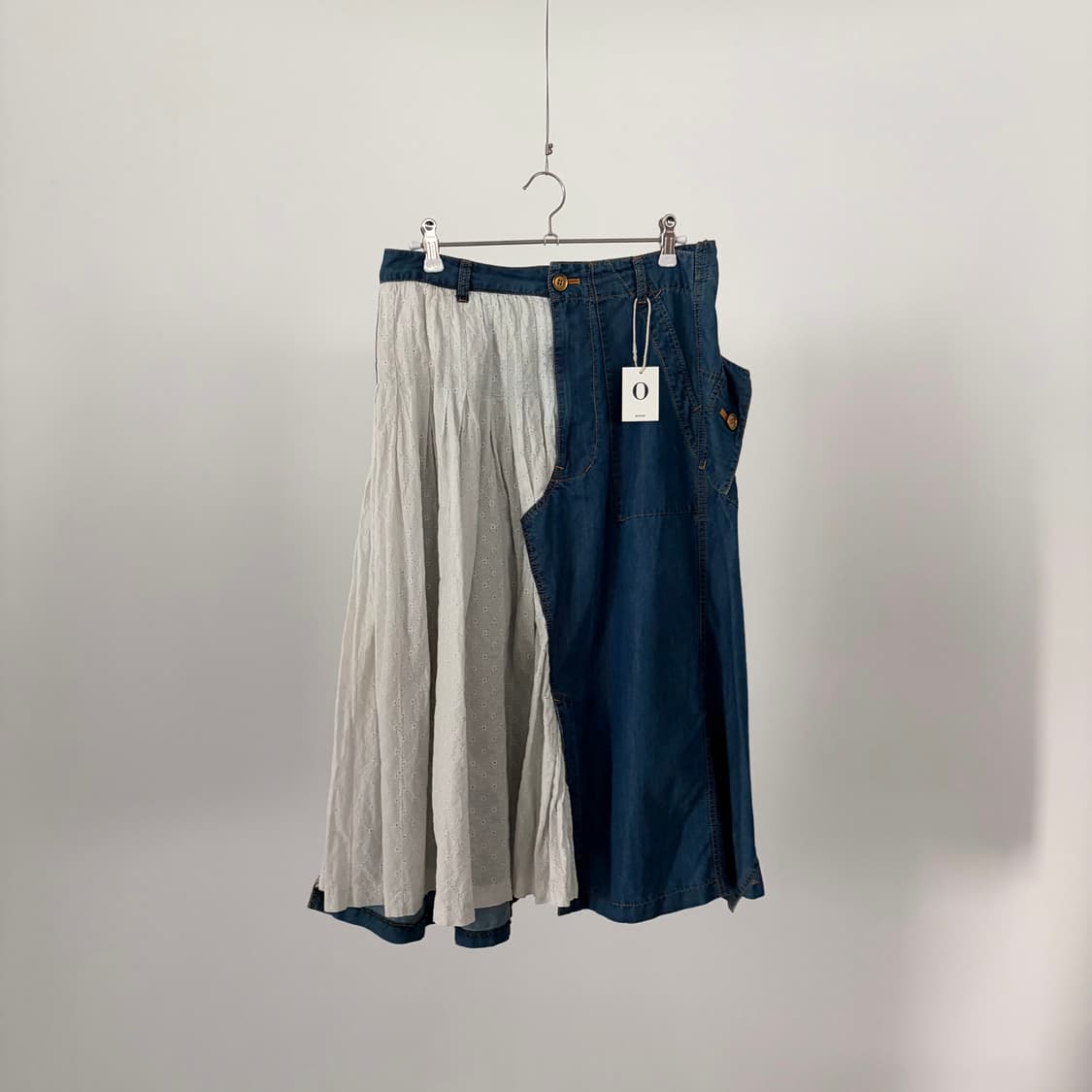 Punching Lace Denim Docking Skirt 상품이미지2