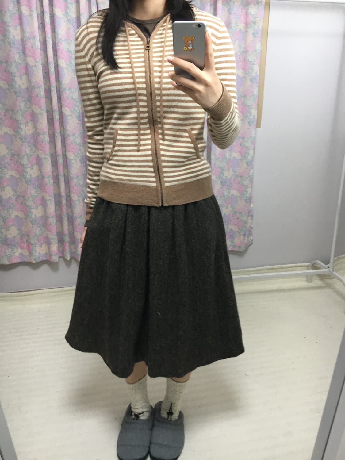 카키-브라운 보카시 울 스커트  상품이미지2