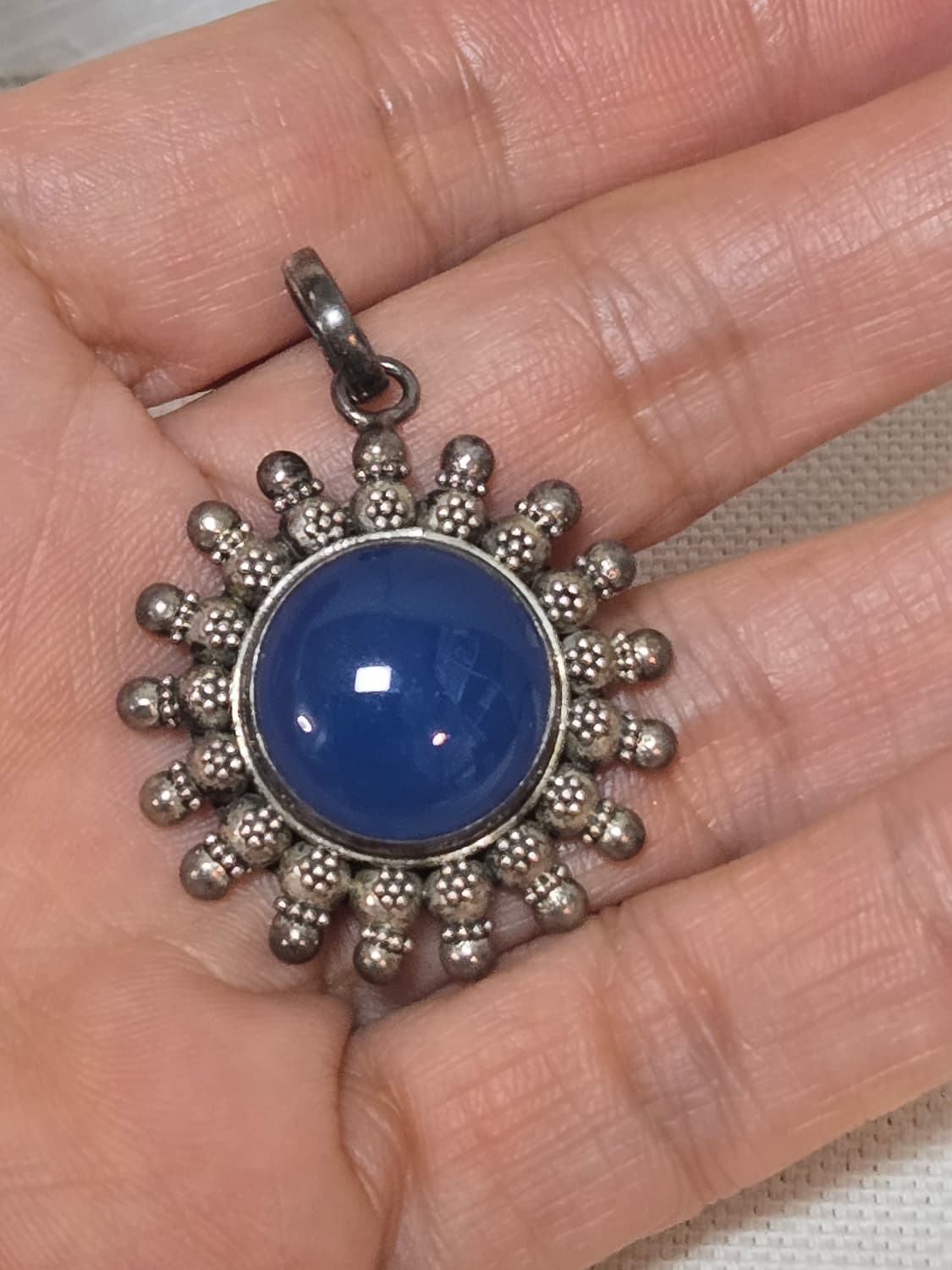 남미 빈티지 블루 칼세도니아 카보션펜던트 / 에스닉 실버톤 참 상품이미지5