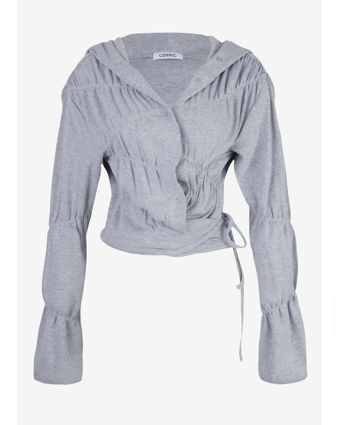 세릭 셔링 랩 후드 가디건 그레이 상품이미지3