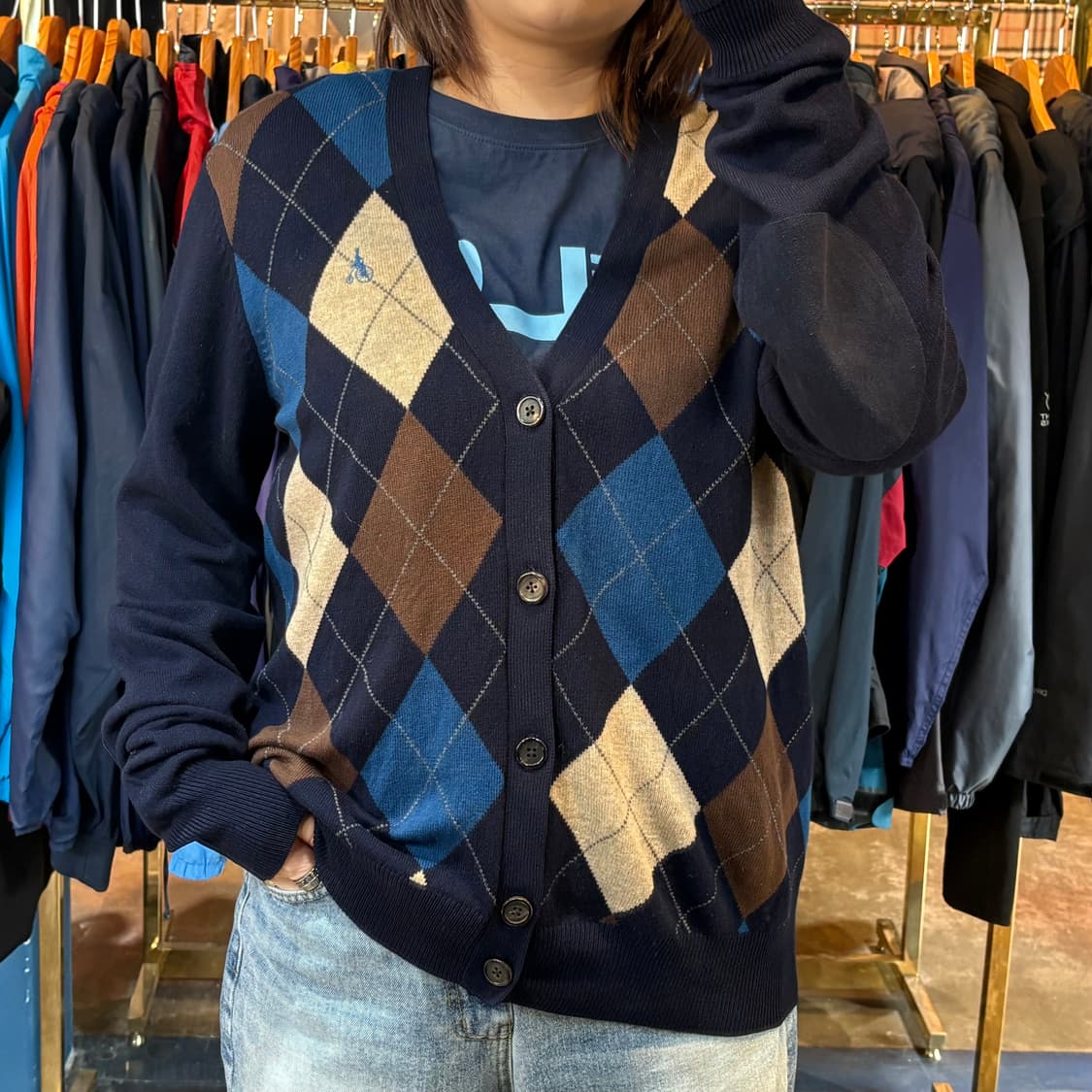 빈폴 아가일 체크 네이비 가디건 상품이미지1