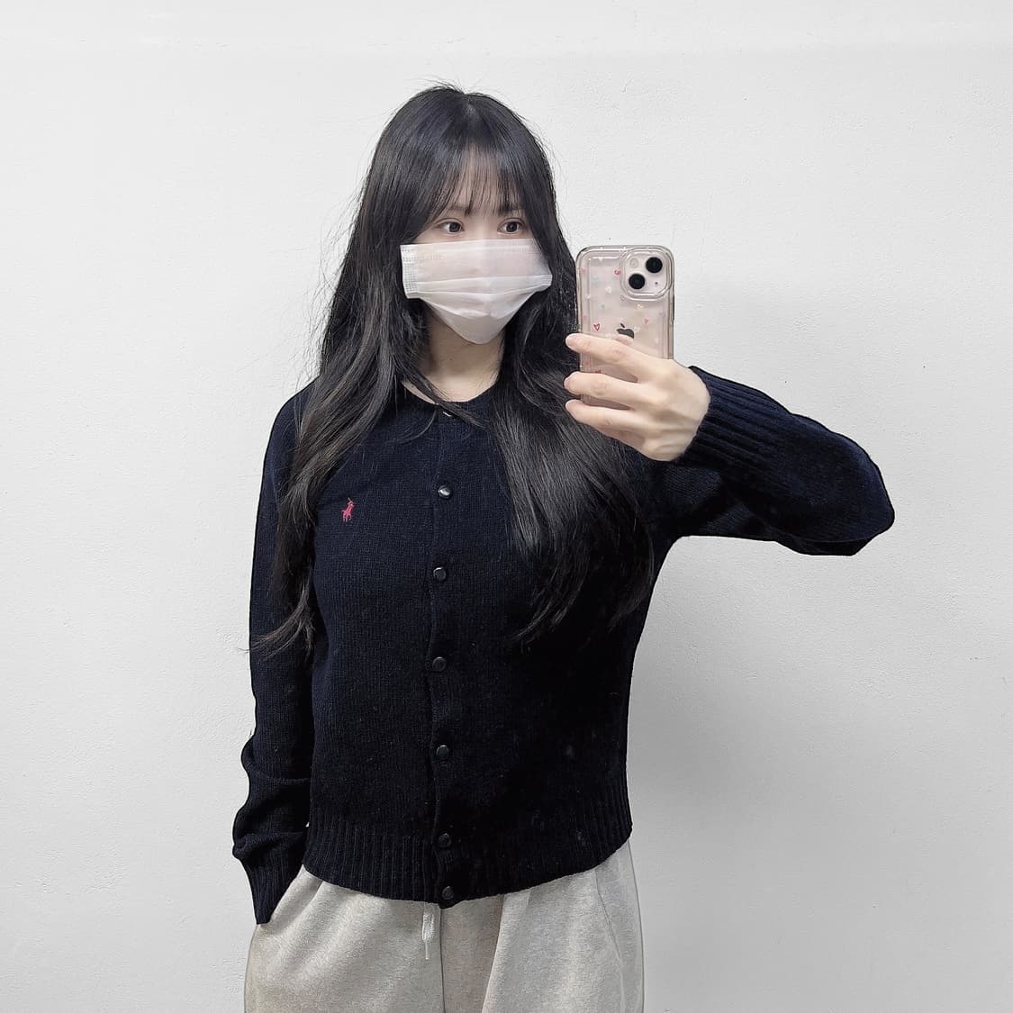 폴로 랄프로렌 포니 로고 라운드 가디건 니트 네이비 상품이미지1