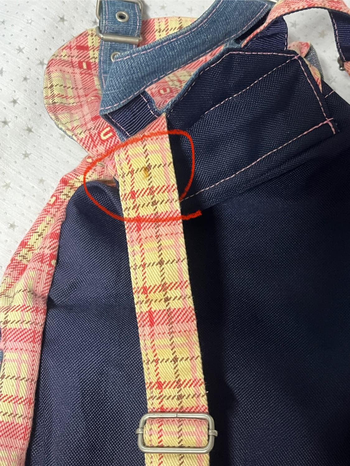 빈티지 헤이세이 데님 체크무늬 토끼자수 배낭 상품이미지5