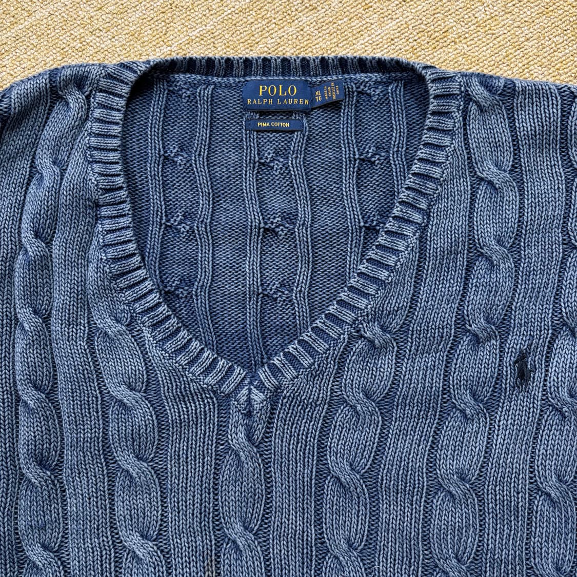 폴로 랄프로렌 블루 브이넥 케이블 니트(XL) 상품이미지4