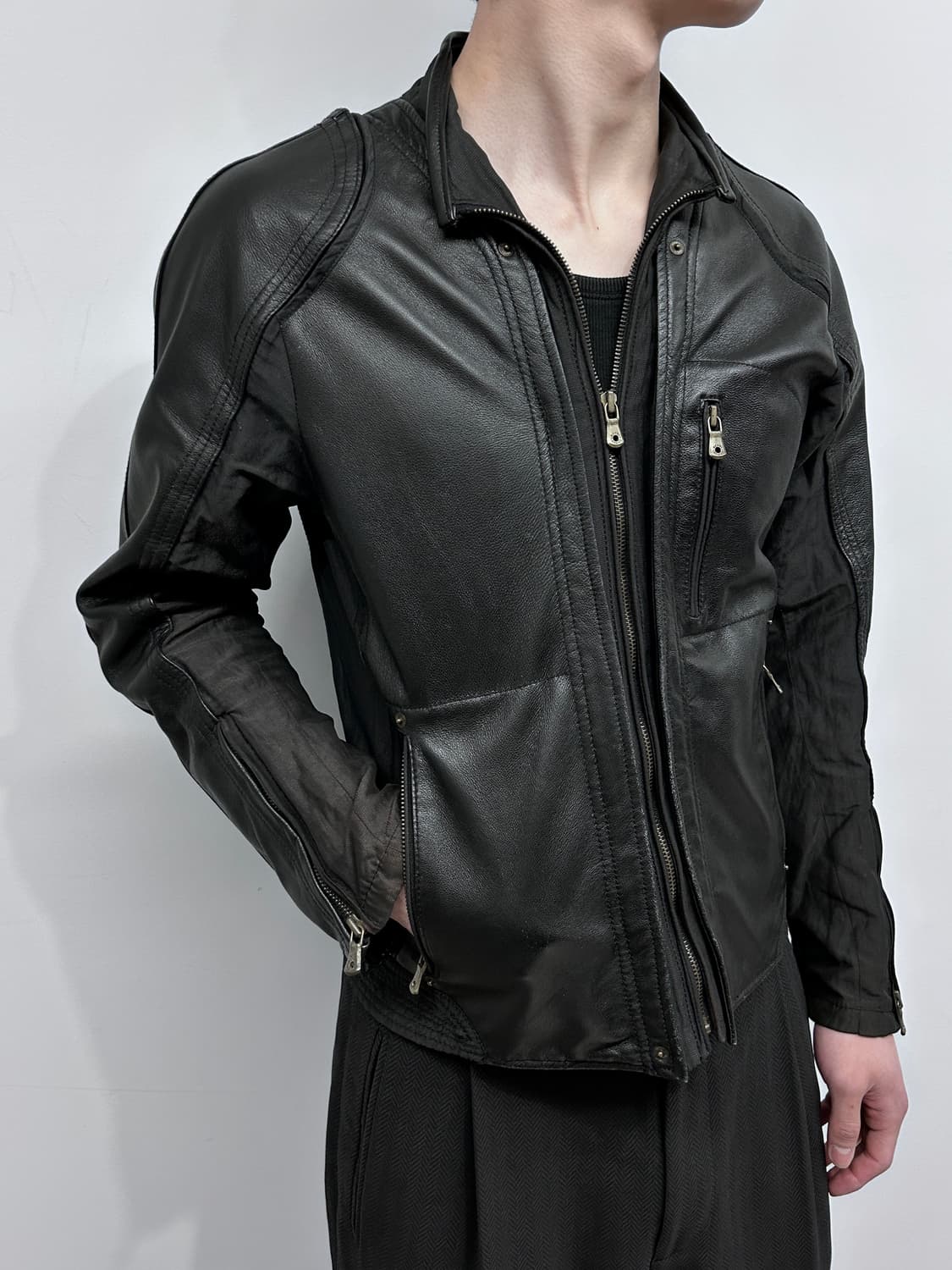 젠지 옴므 레글런 숄더 램스킨 자켓 상품이미지1