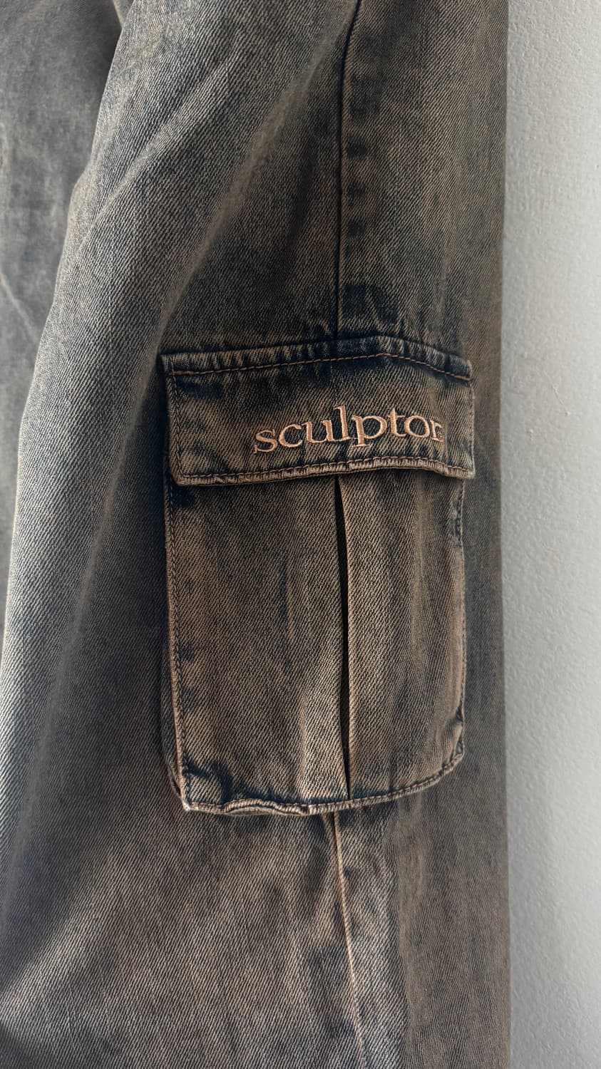 스컬프터 카고 조거팬츠 워시드 데님 S (브라운-인디고) 상품이미지5