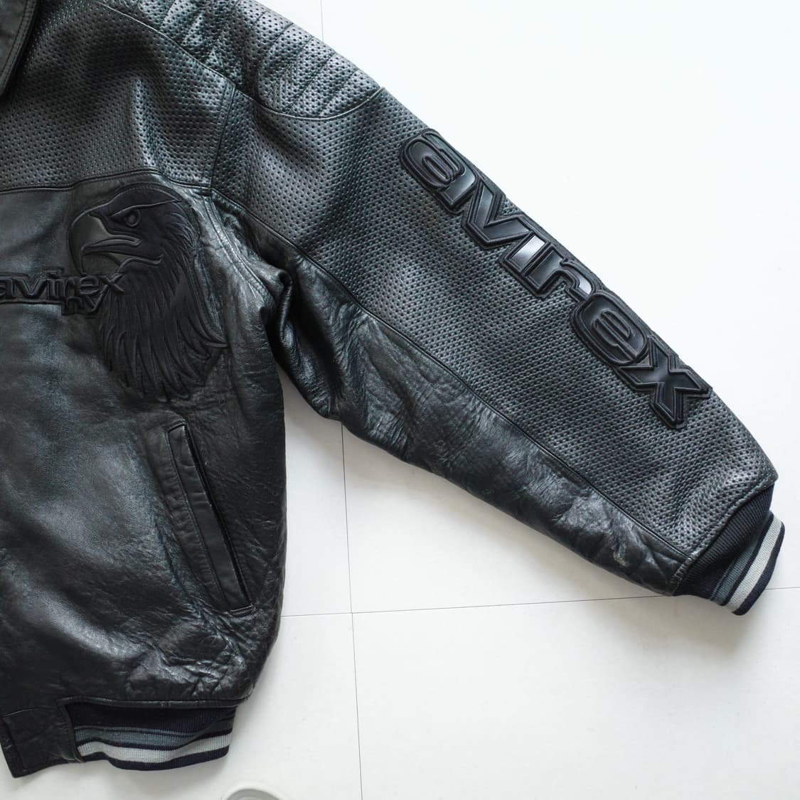 00s 아비렉스 독수리 리얼 레더 바시티 자켓 XL 상품이미지4