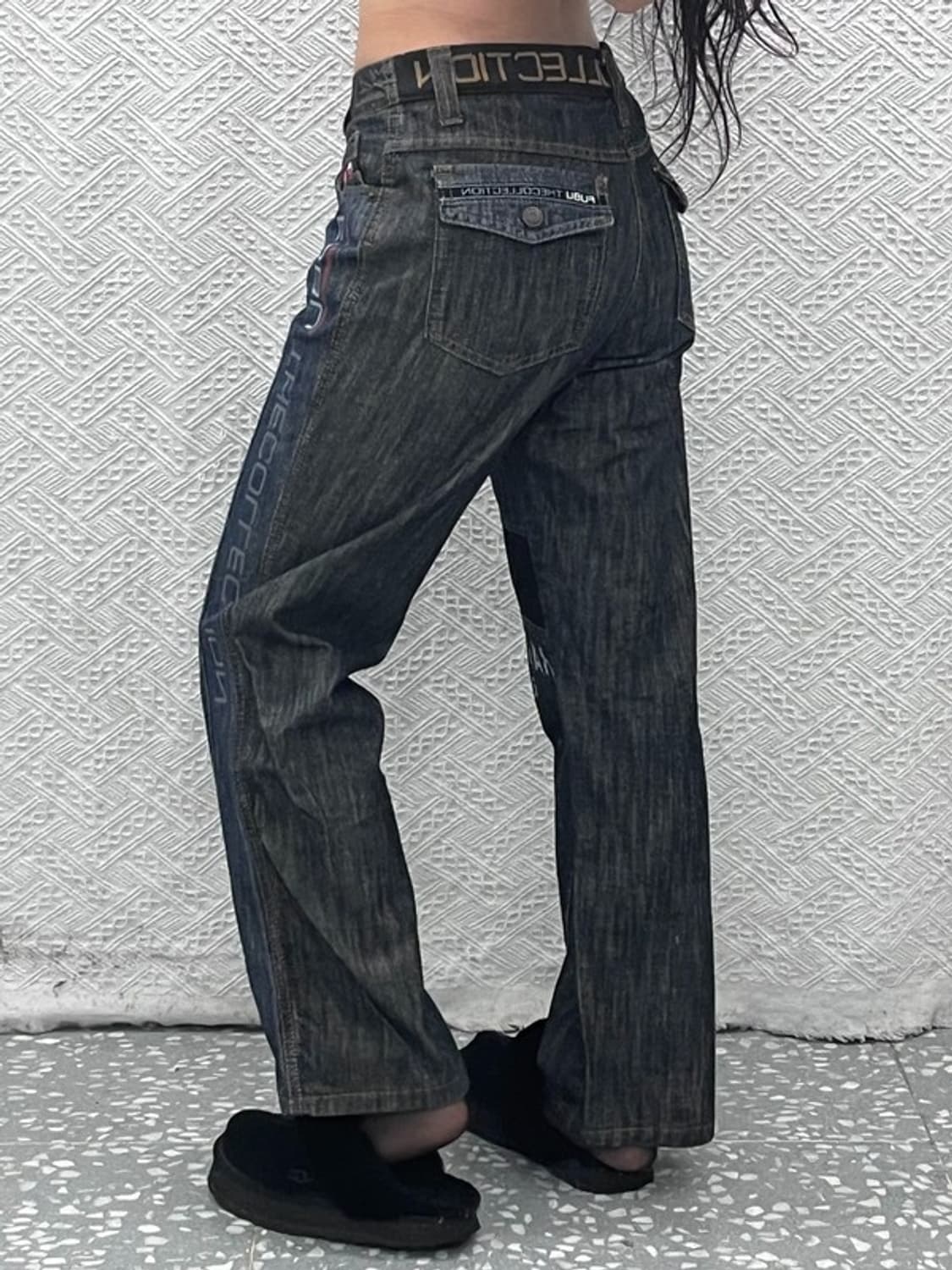 푸부 올드스쿨 레트로 스트릿 펑크 레터링 데님팬츠 30인치 C10165 상품이미지2