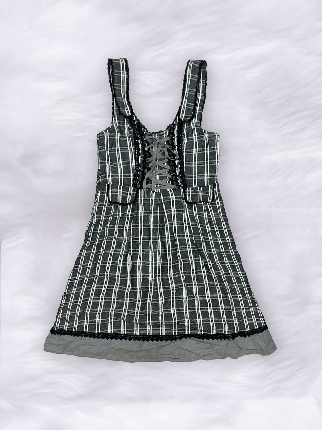 일본빈티지 지뢰계 체크 레이스 미니 원피스 상품이미지1