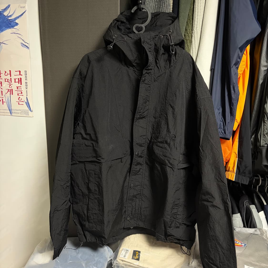 (M)트래블 나일론 바람막이 윈드브레이커 블랙 상품이미지2