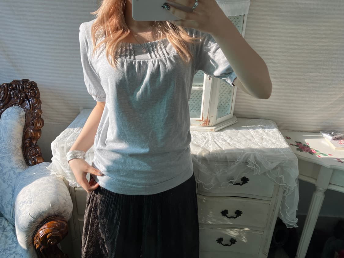 Set)하구미 꽃무늬 프릴 원피스 + 모리 그레이 티셔츠 상품이미지7