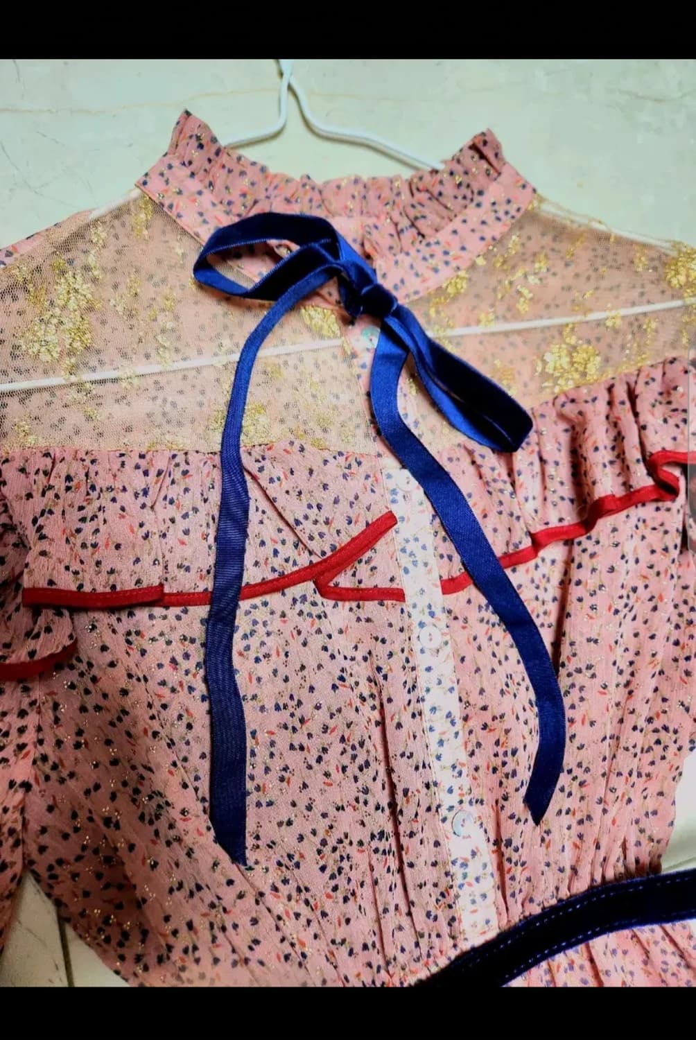 김치앤블루스 링마이버튼 빈티지 핑크 원피스 상품이미지3