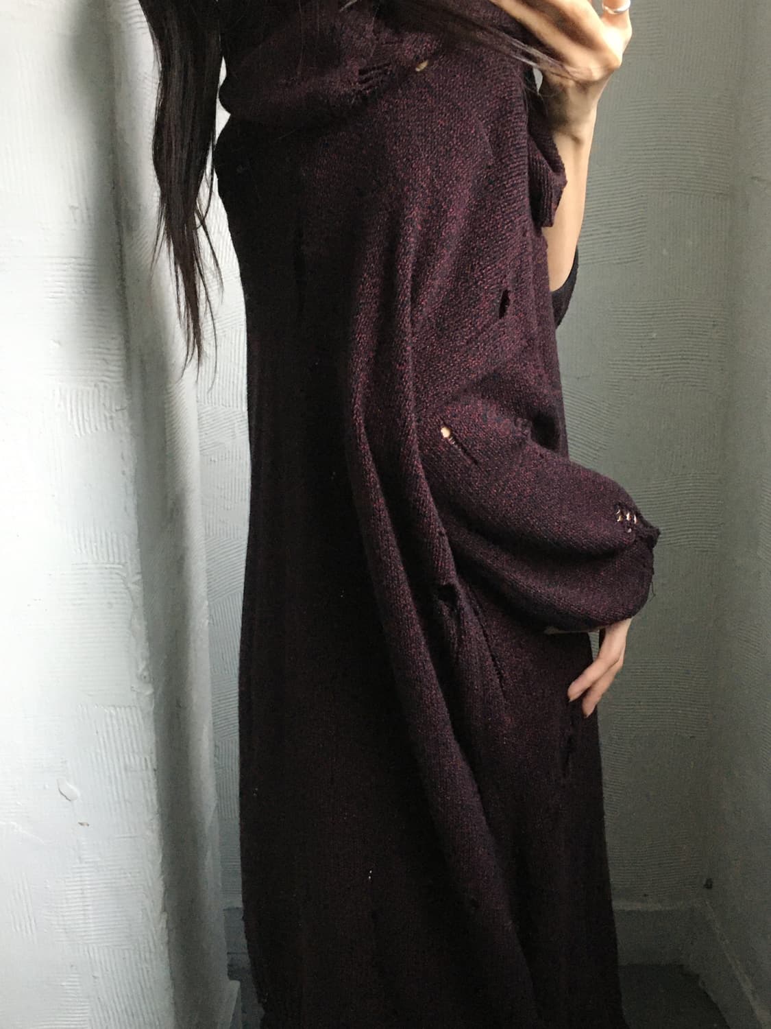 Mihara Yasuhiro 미하라야스히로 디스트레스드 롱 후드 니트  상품이미지2