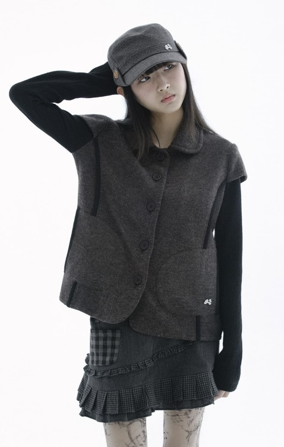 허그유어스킨 라운드 카라 니트 자켓 브라운 상품이미지2