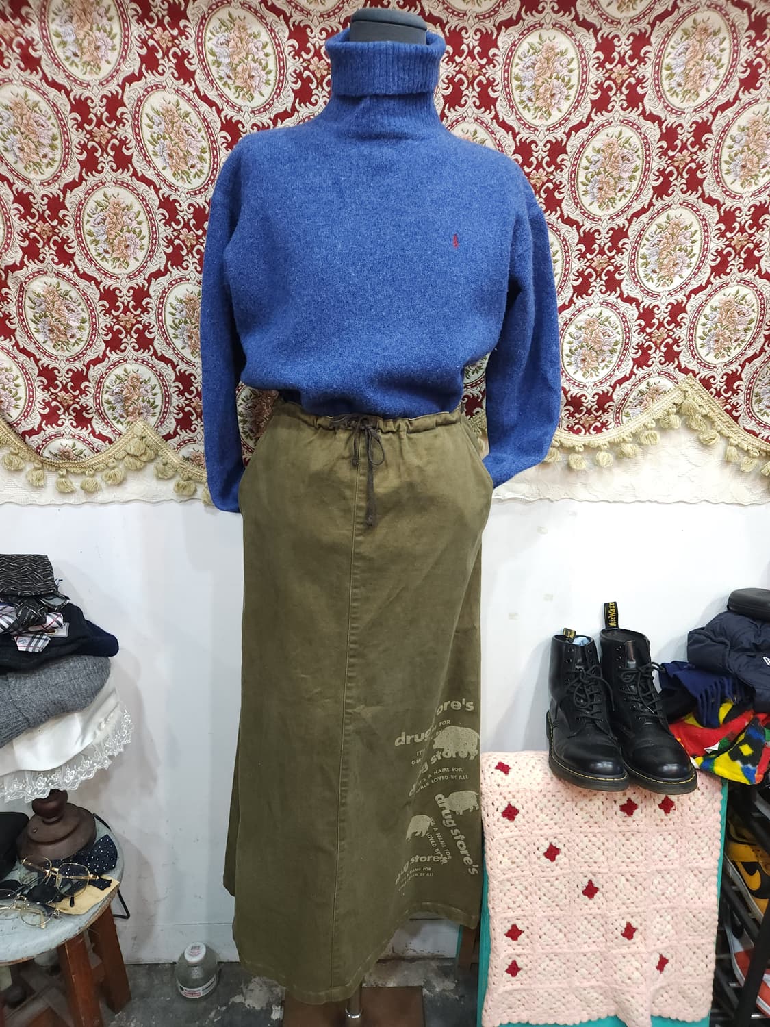 드러그스토어 카키 벤딩 코튼 롱 스커트 drugstore's
 상품이미지2