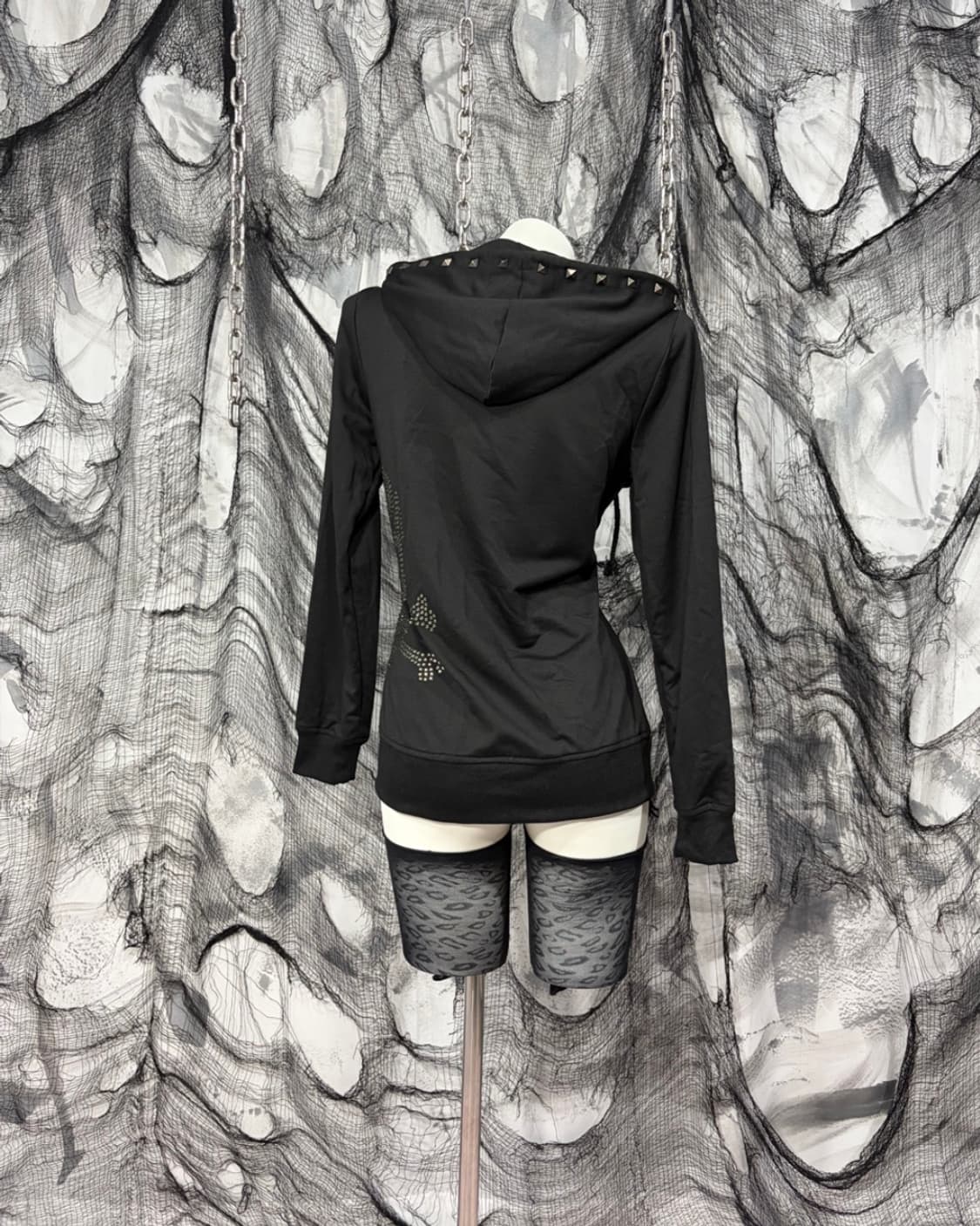 Gothic high neck skull cubic hoodie zip  상품이미지5
